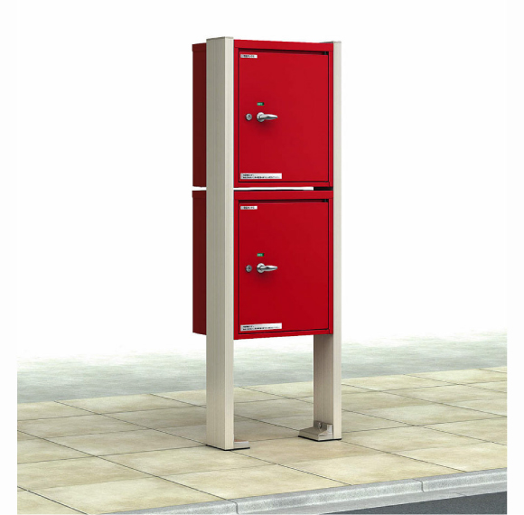 ポスティモ宅配ボックス1型 （レッド） 2段アンカー設置用ポールセット