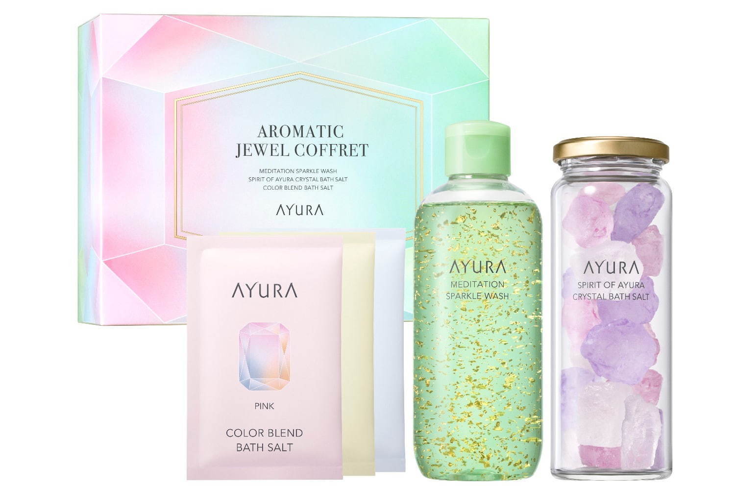 アユーラ20年クリスマス“宝石”風バスコフレ、金箔入りボディウォッシュ