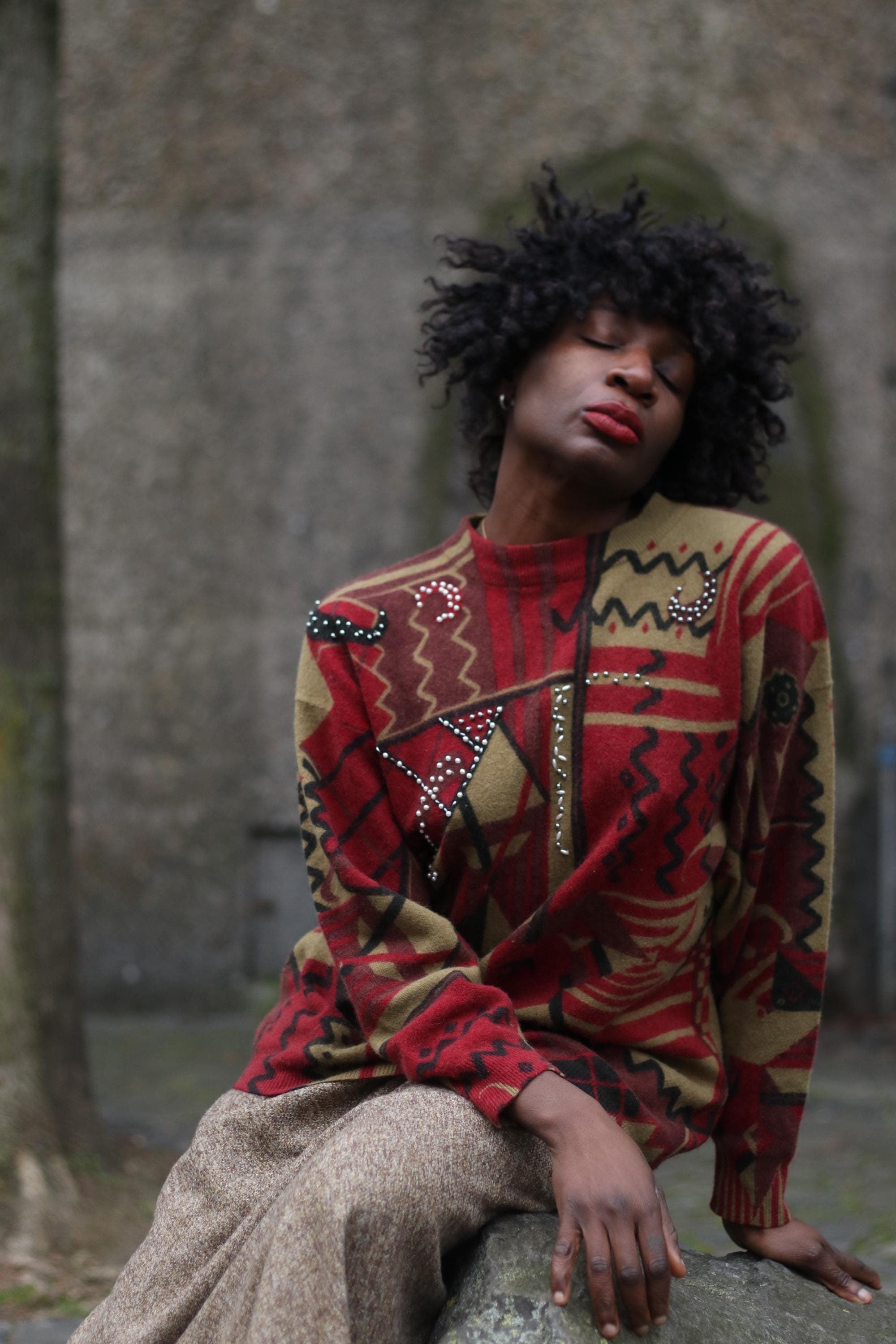 Vintage Mayon Wool Blend Sweater |90s Angora mix Geometric Pattern