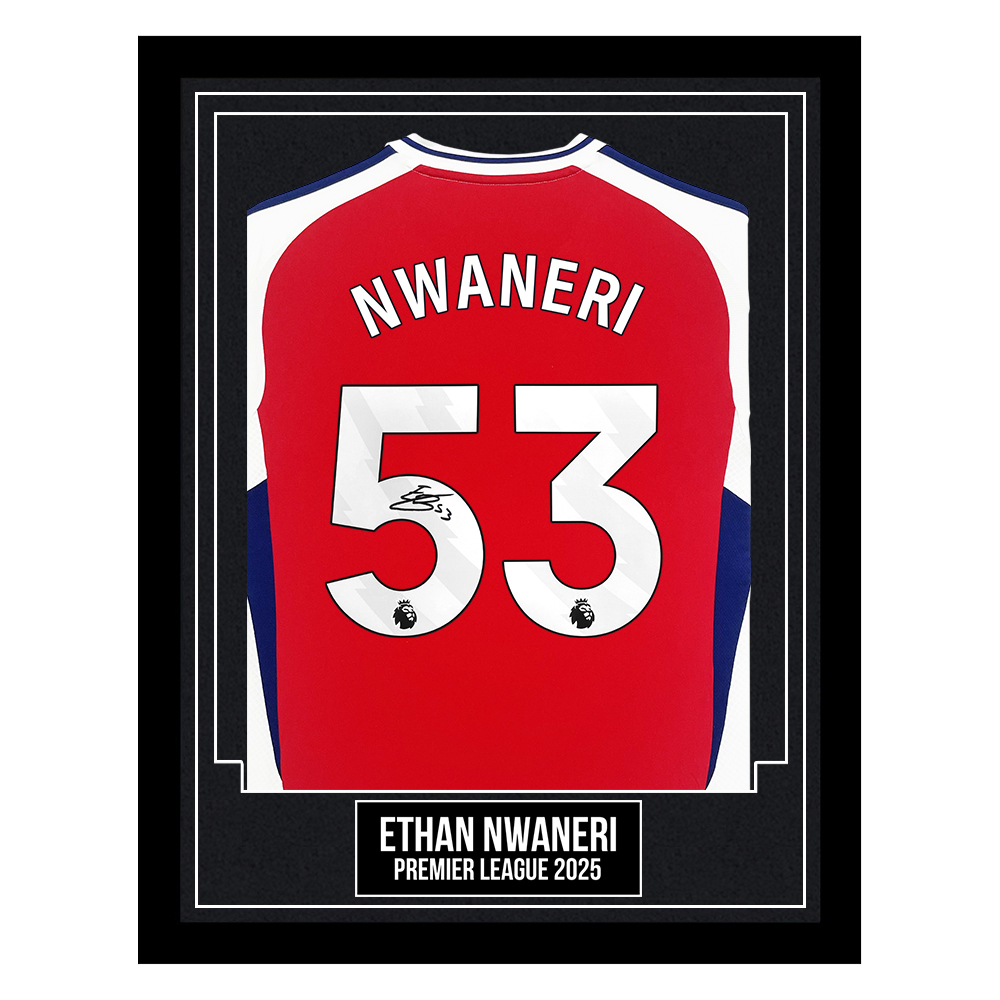 Ethan Nwaneri Signed Framed Shirt - Premier League 2025