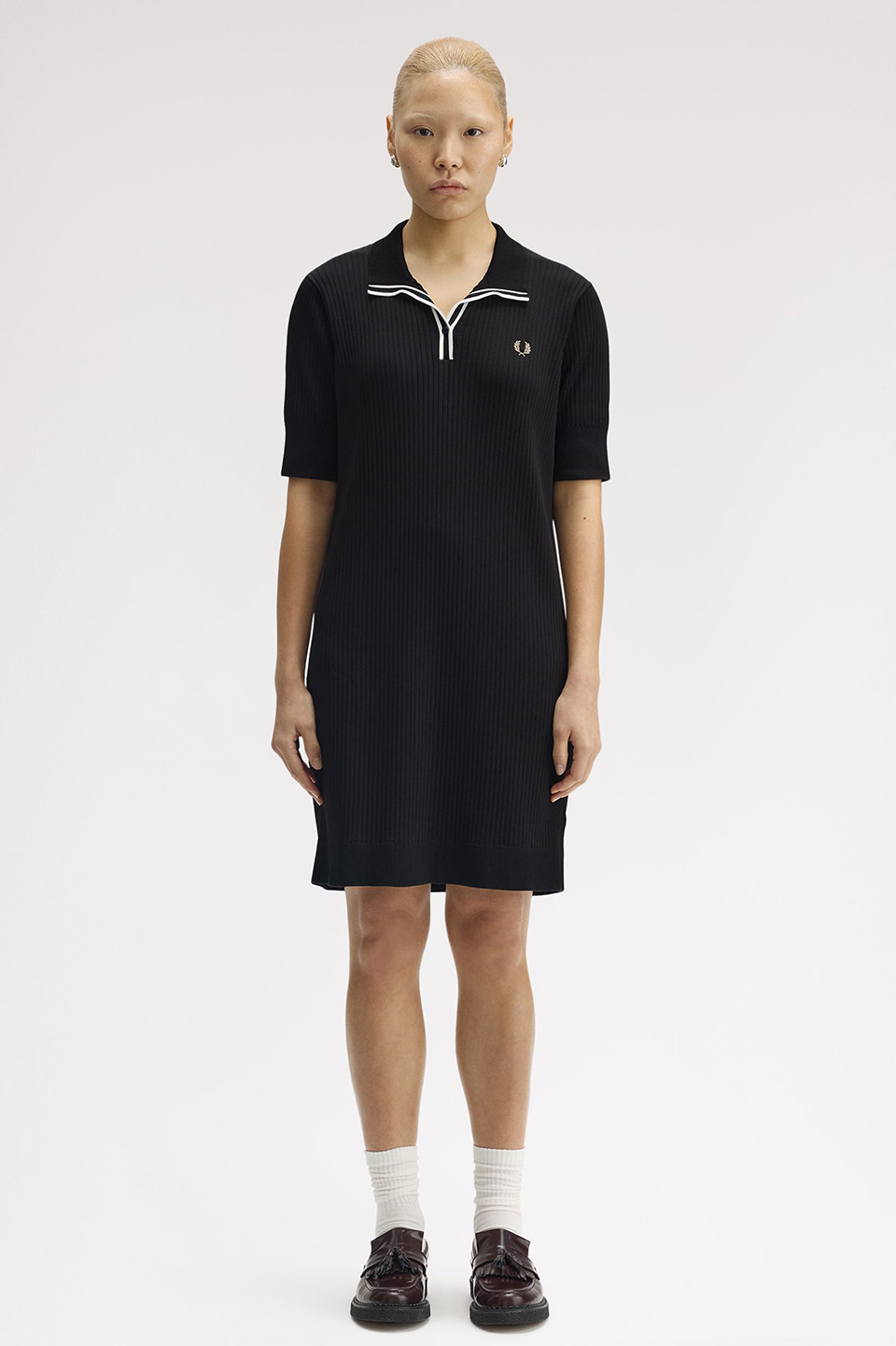 Ribbed Knitted Polo Dress(10 102：BLACK): | FRED PERRY JAPAN