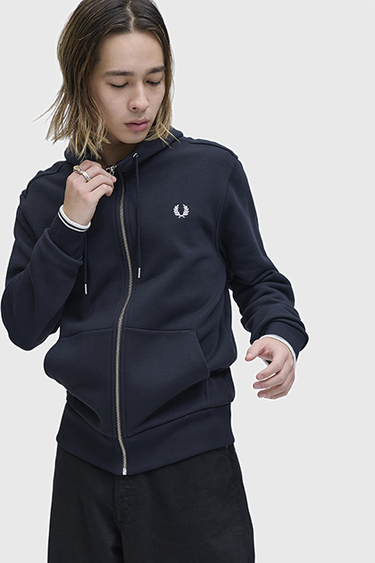 Hooded Zip Through Sweatshirt(S 198：BLACK): | FRED PERRY JAPAN