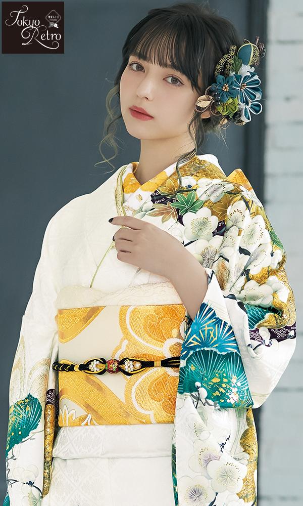 白地金彩に松と椿振袖｜レトロ&ロマン【菊京屋】振袖レンタル 成人式