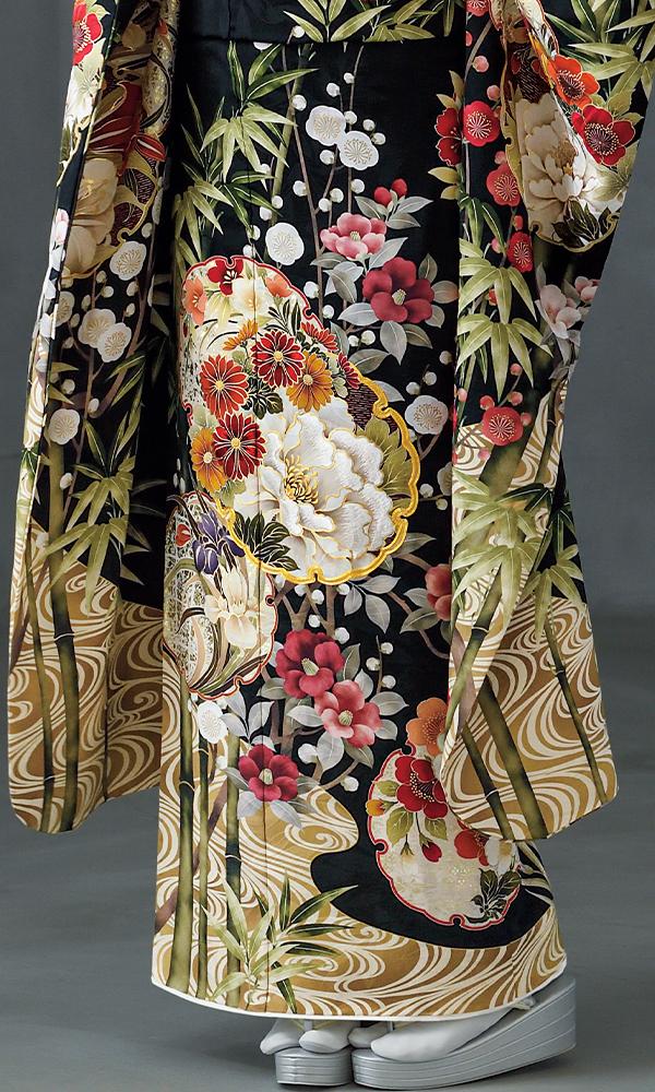 黒地に百花繚乱と雪輪｜伝統古典 【菊京屋】振袖レンタル 成人式 神戸