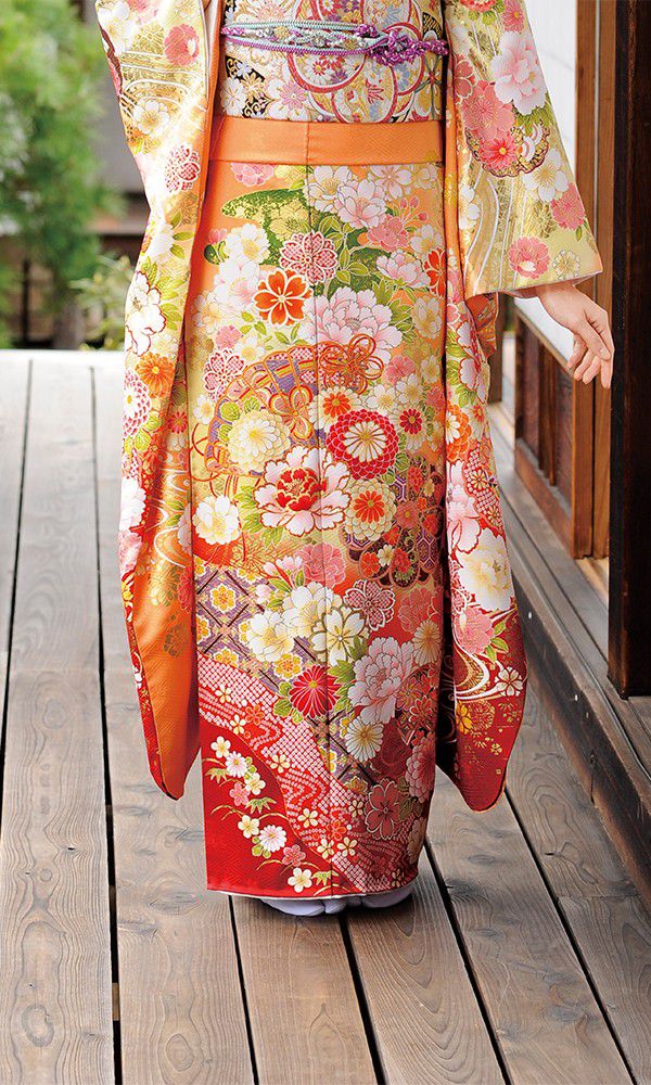 京友禅振袖・橙色・オレンジ┃かわいい古典【菊京屋】