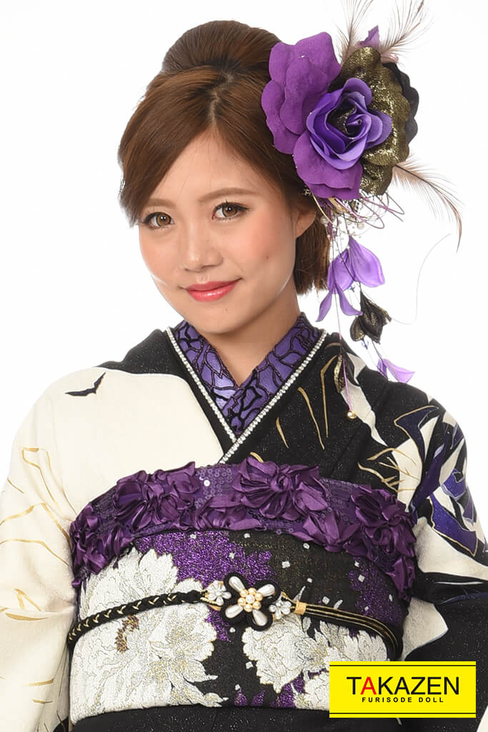 激安モード 白/黒/紫 バラ柄 人気振袖ネットレンタル お得 格安フル