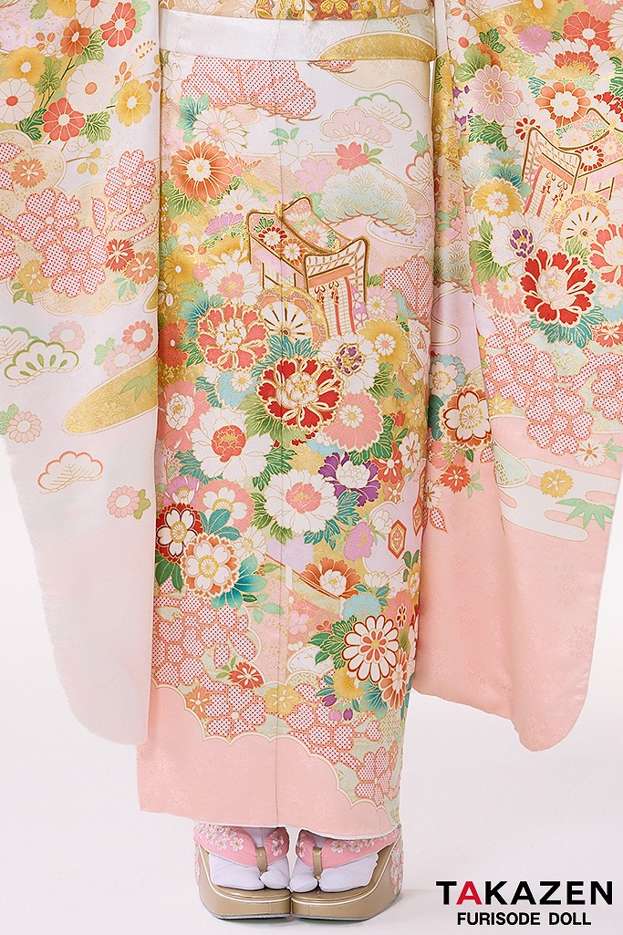 プレミアム古典 吉澤織物/最高級金彩手描友禅 白ピンク かわいい 吉祥