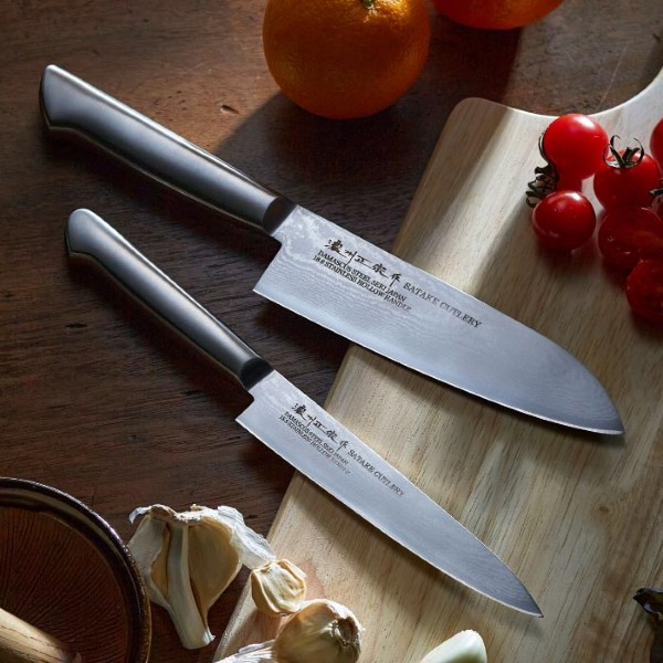 濃州正宗作オールステンレスダマスカス包丁2点セット（三徳包丁