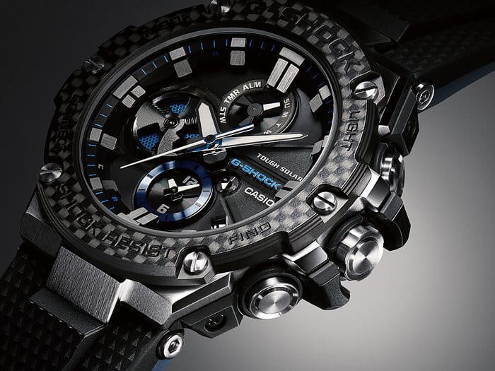 G-Shock GST-B100XA-1A Silver-Black & Blue with Carbon Fiber - G