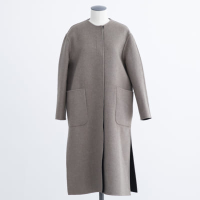 カシミヤリバーシブル ノーカラーコート（ボタン） - HARRISS GRACE