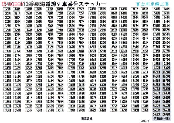 方向幕・表記ステッカー 113系東海道線列車番号 [新仕様] (鉄道模型