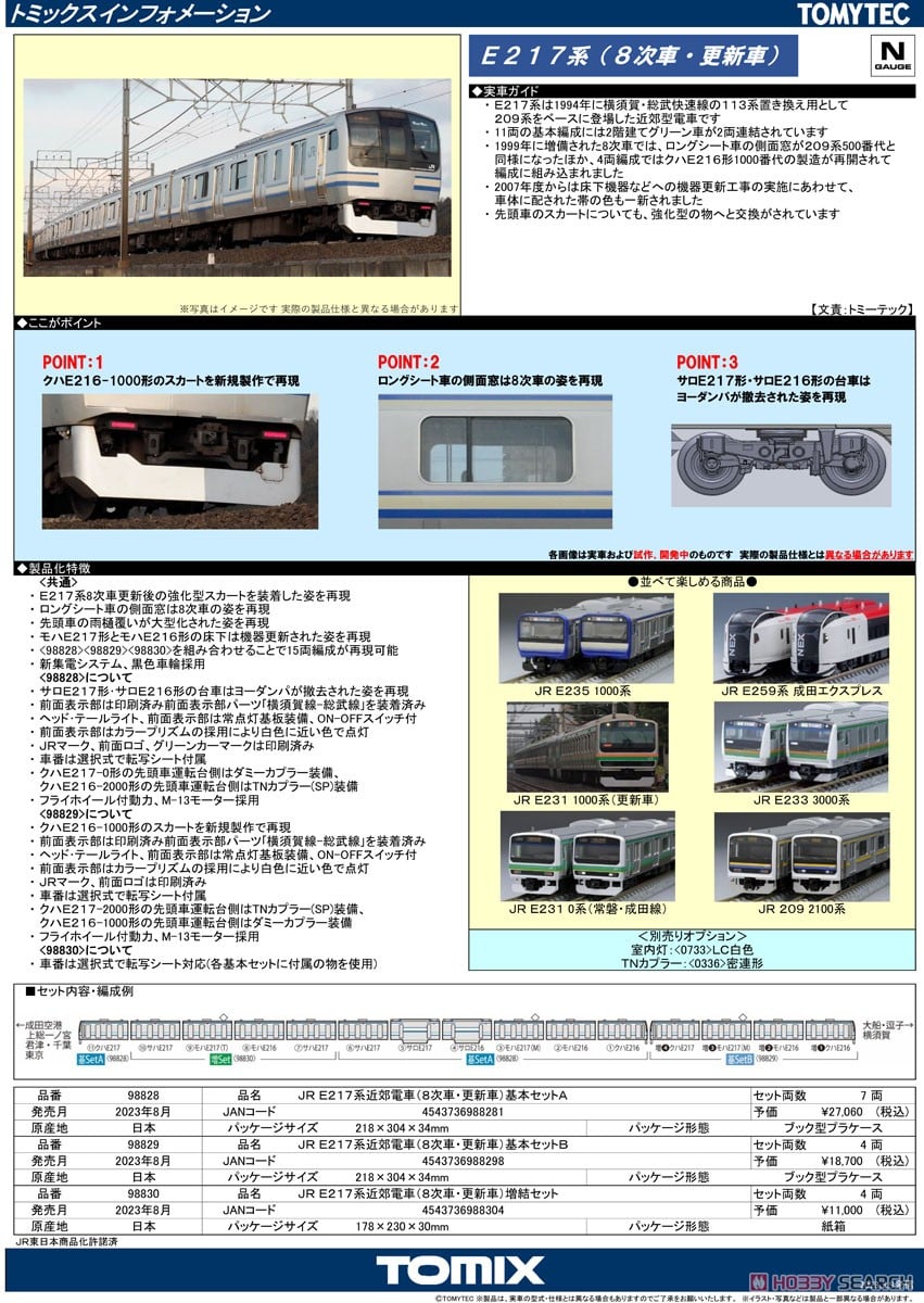 JR E217系 近郊電車 (8次車・更新車) 基本セットB (基本・4両セット