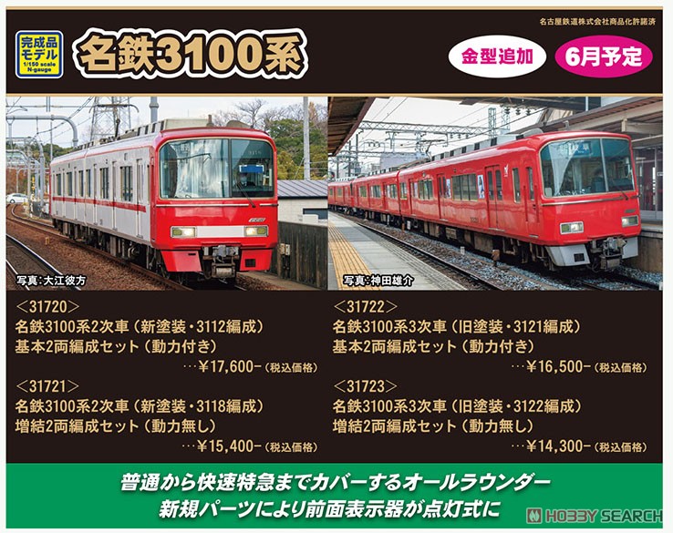 名鉄 3100系3次車 (旧塗装・3121編成) 基本2両編成セット (動力付き