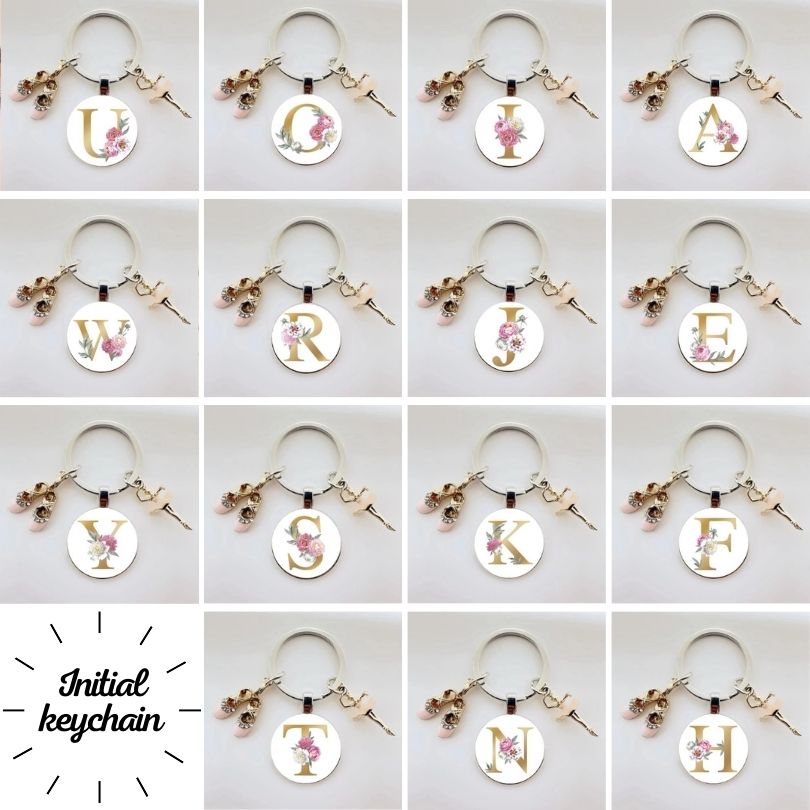 バレエ ギフト イニシャル キーチェーン【バレリーナとトウシューズ