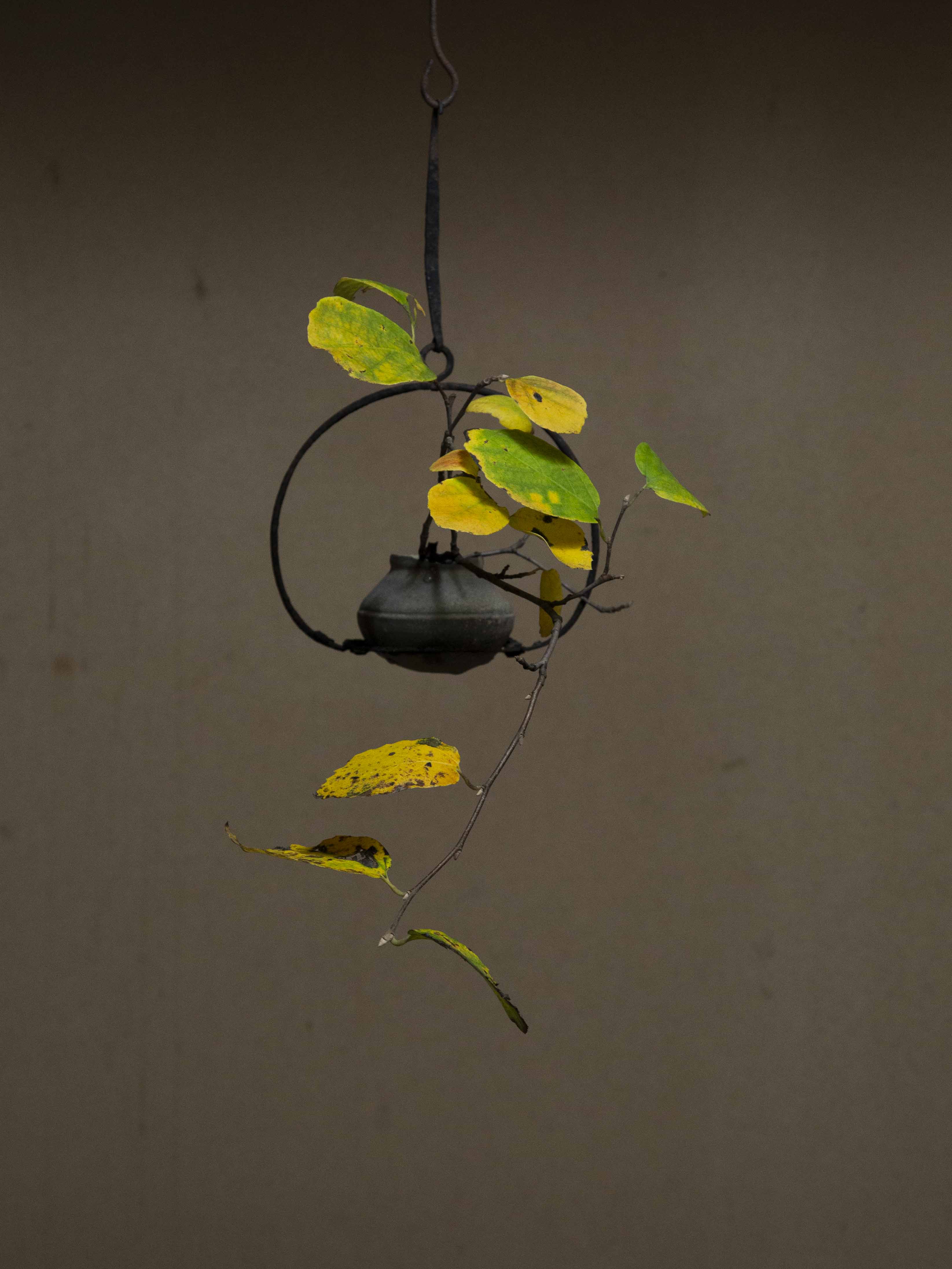 39 鉄吊り灯火器に須恵小壺 | 花と器と 高木孝 | ブログ | 工芸青花