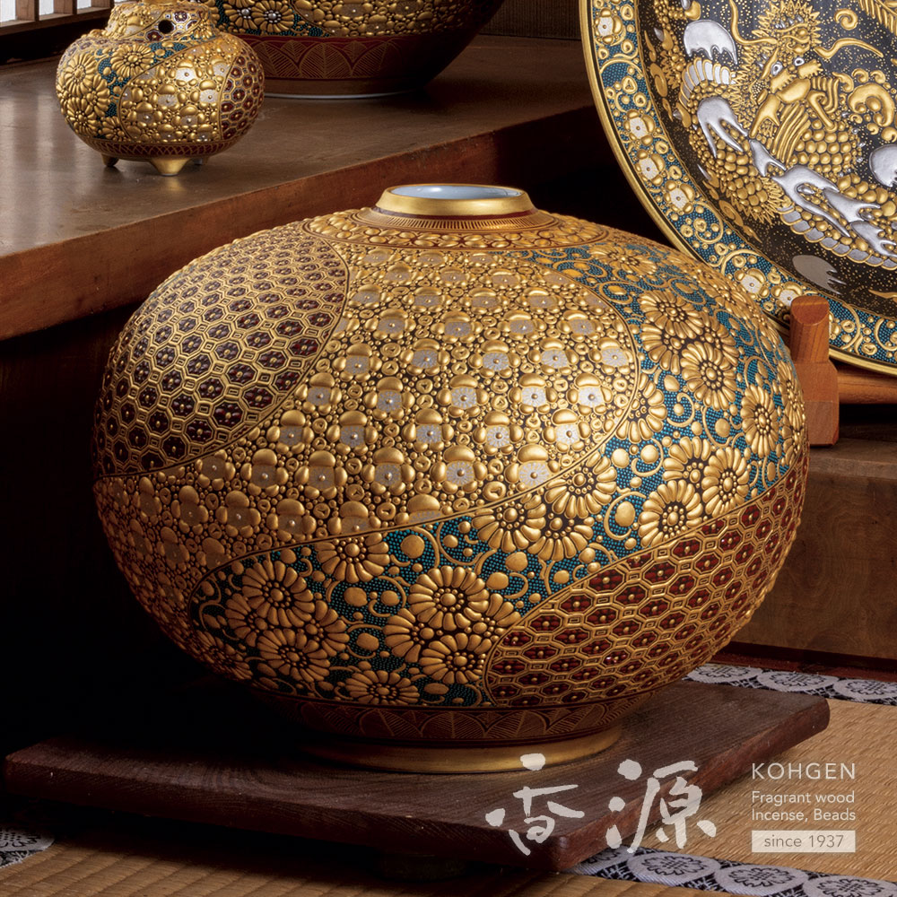 九谷焼 10号飾壷 本金盛割取小紋 作田花仙の通販 - お香専門店香源