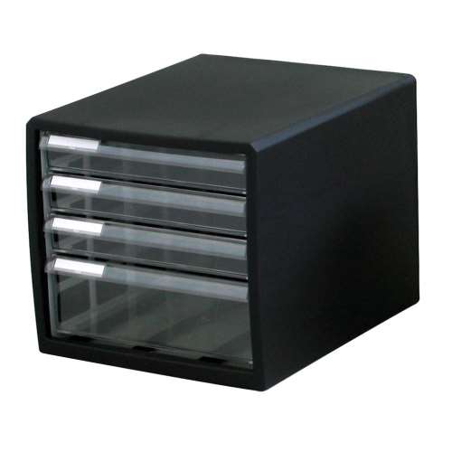 LIFELEX レターケース A4判 浅型3段＋深型1段 ブラック(浅型3段＋