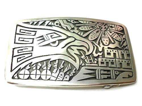 バックル ホピ族製作の オーバーレイ・シルバーバックル