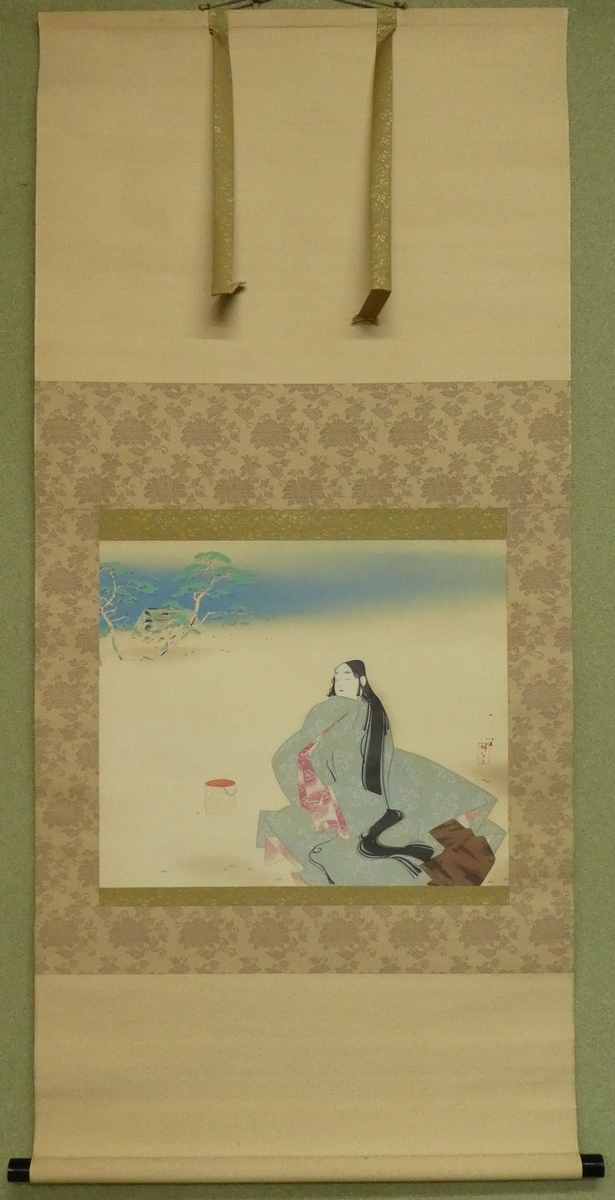 松本楓湖 人物 色紙2枚 歴史画 掛け軸 合わせ箱 書画、骨董品、美術品