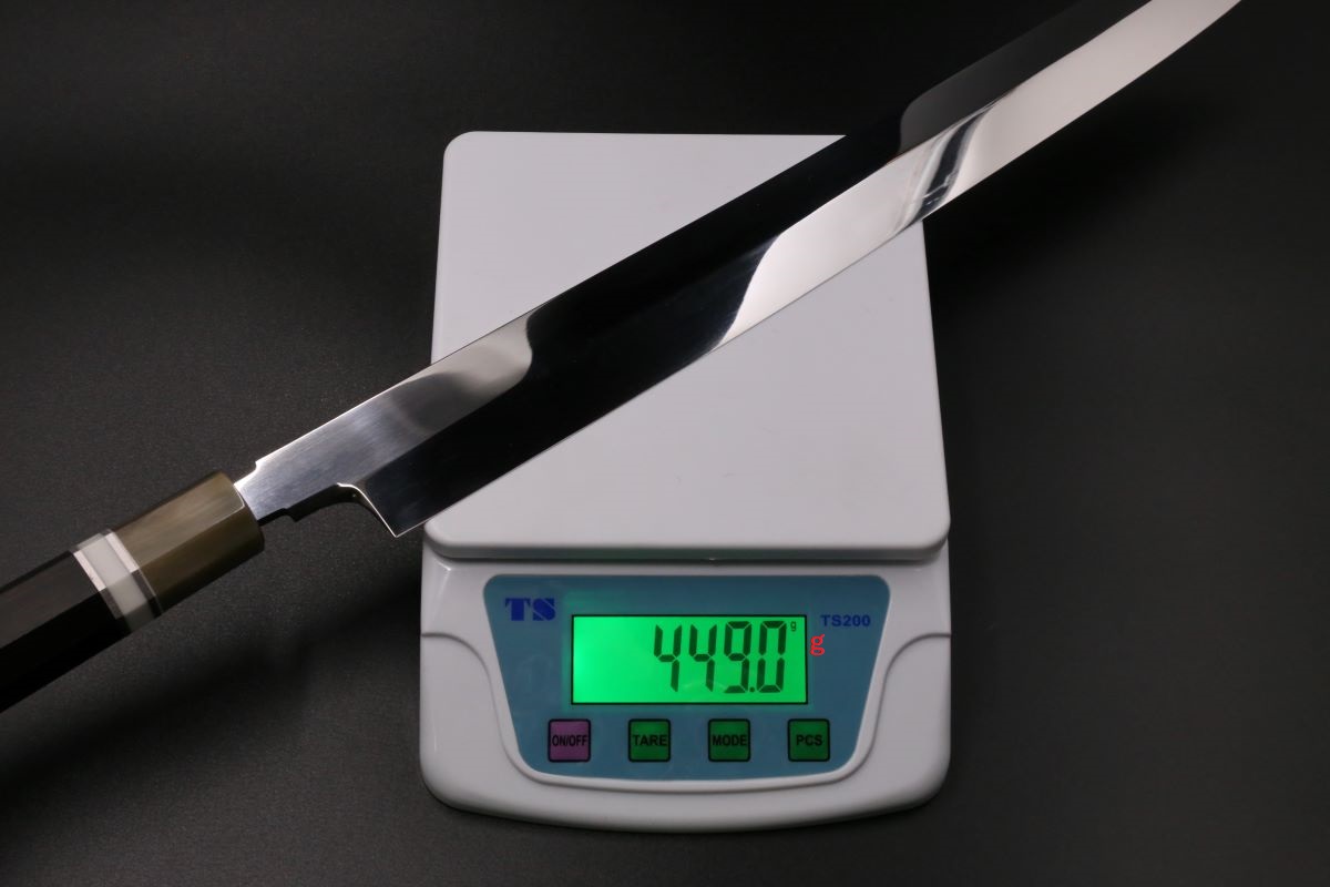 切付柳刃 白一鋼 水本焼 360mm 全鏡面 玄海正国作-歌舞伎ナイフ