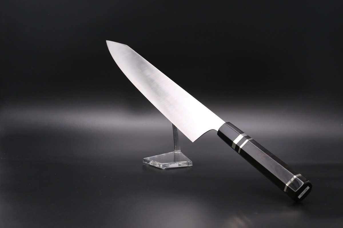 本焼 V金10号鋼 切付 牛刀 27cm 9寸 包丁 右片刃 鏡面 黒檀八角柄 本