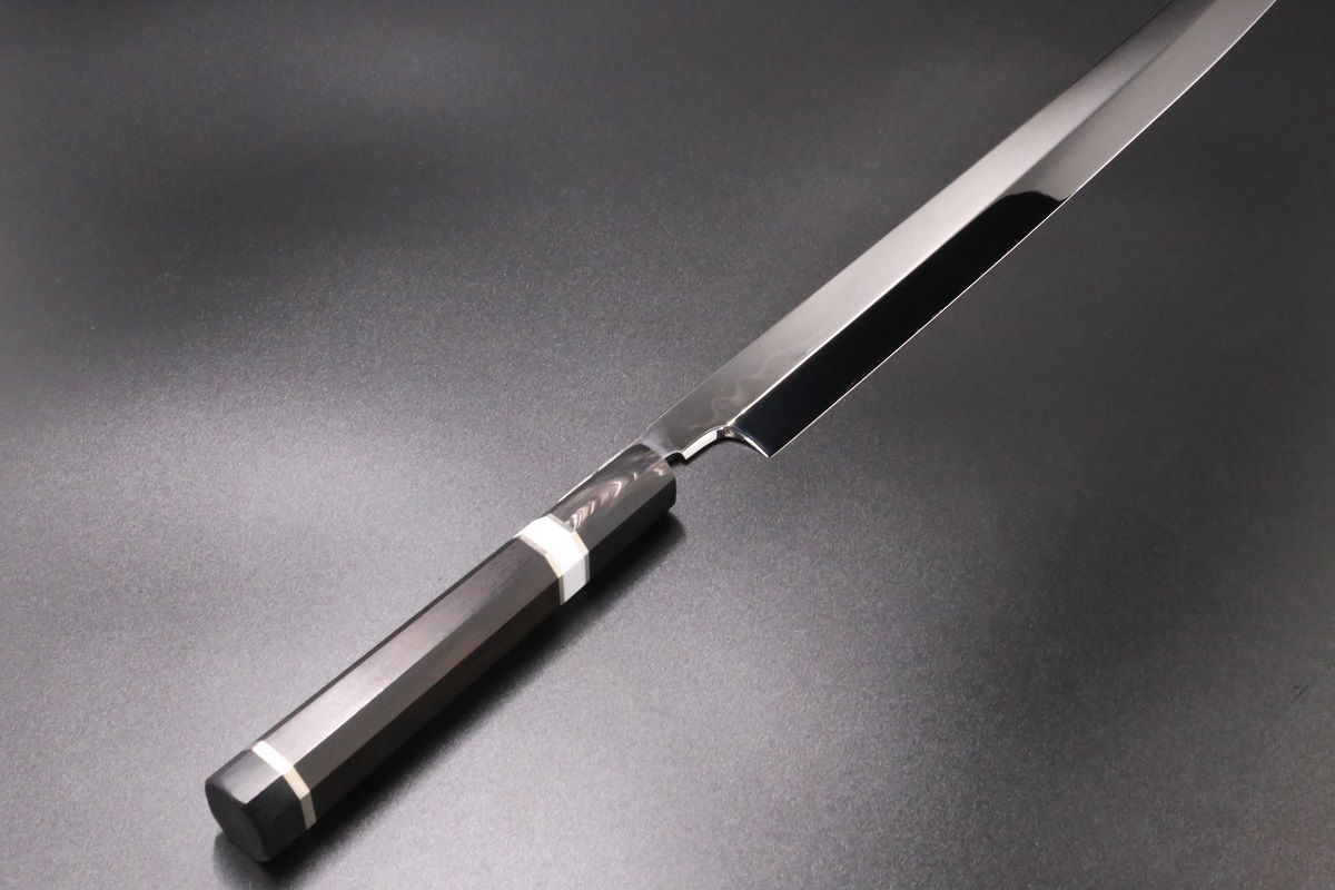 先丸蛸引 白一鋼 300mm 水本焼 全鏡面 富士掛かり満月 裏三日月 玄海正