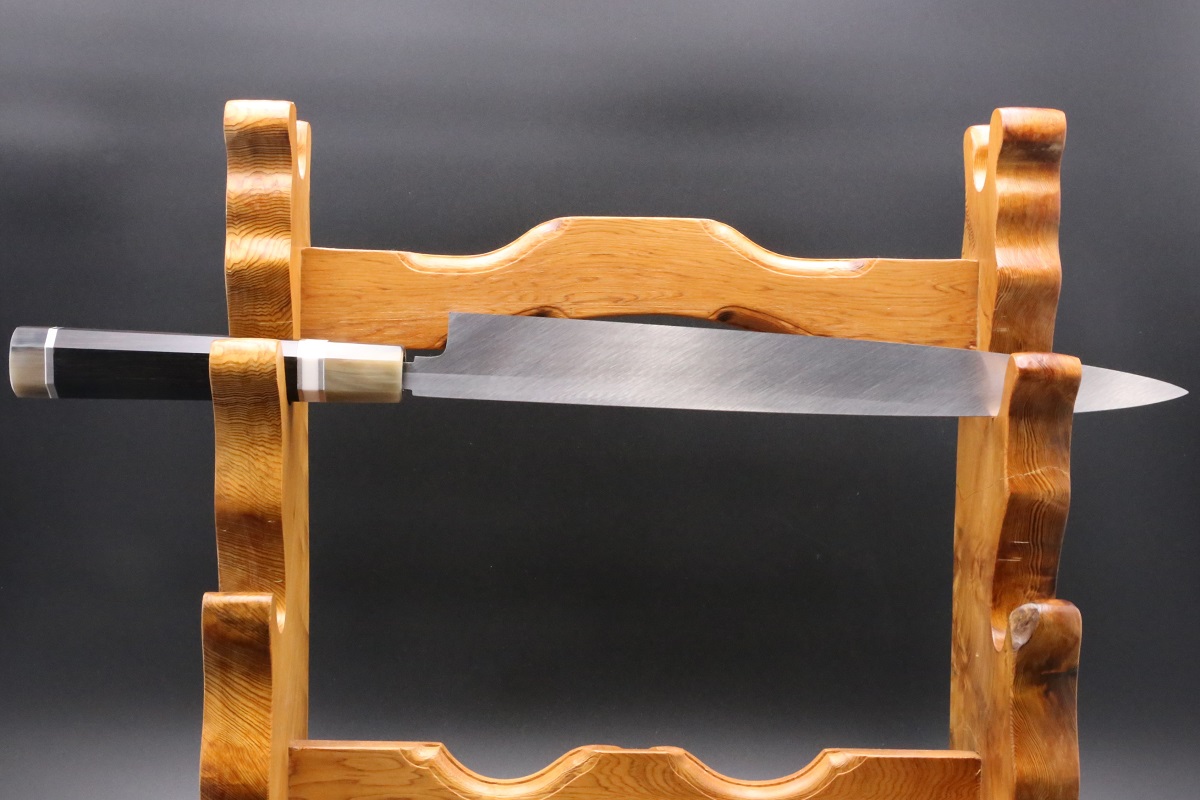 柳刃 白一鋼 330mm 水本焼 正行作 八角黒檀柄 池田辰男作-歌舞伎ナイフ