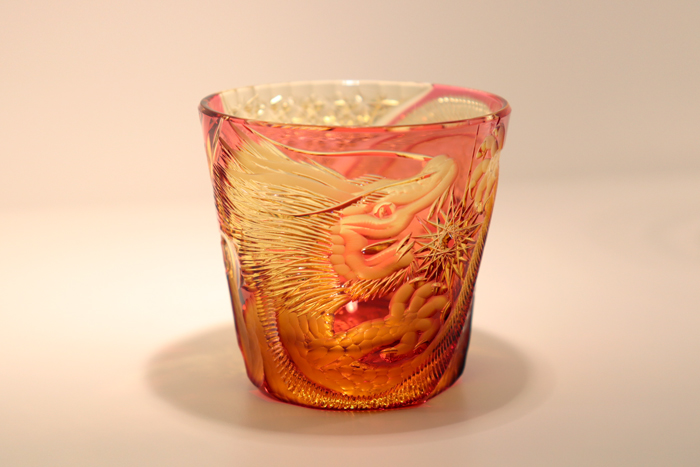 美品 但野英芳 江戸切子 虎 ロックグラス（切子 江戸切子 薩摩切子