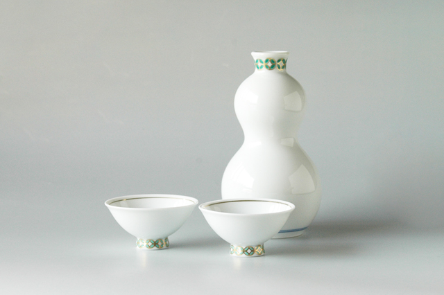 ペアギフト】有田焼 錦七宝ひょうたん半酒器セット 徳利1＋盃2 箱入