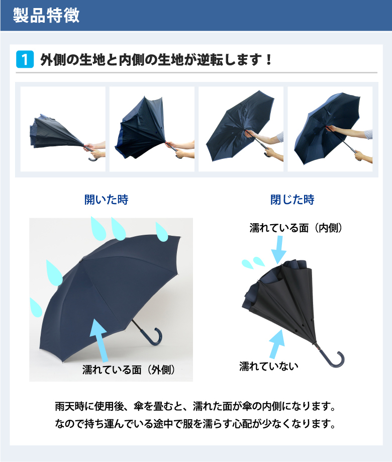 開閉逆転傘 ジャンプ 大判65cm 紺｜傘の専門店【リーベン】