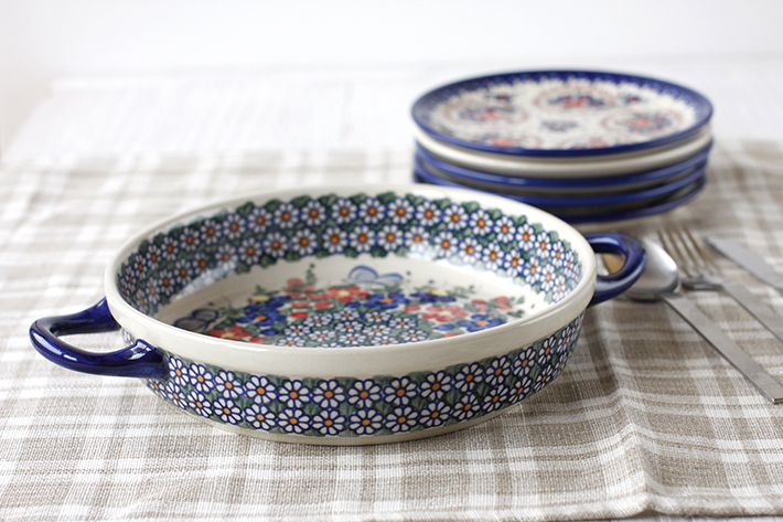 オーブン皿（ラウンド）ポーリッシュポタリー(ポーランド食器)