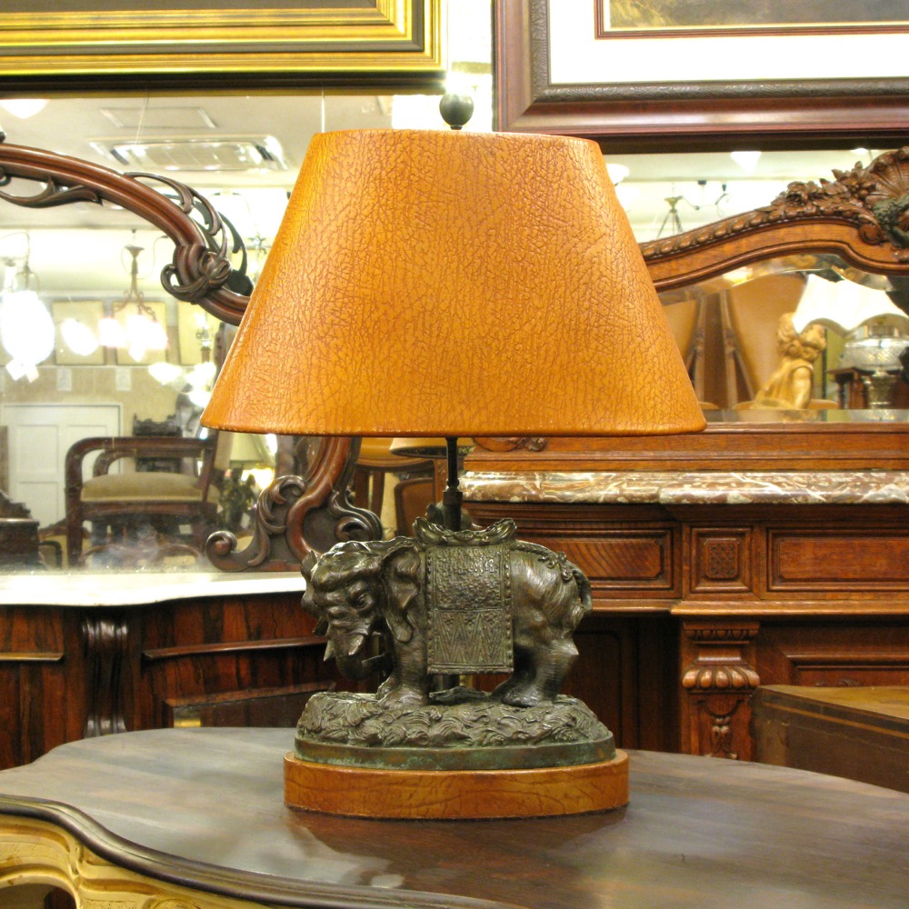 アメリカ 20世紀初頭 アンティーク ブロンズ＆レザーシェード テーブル