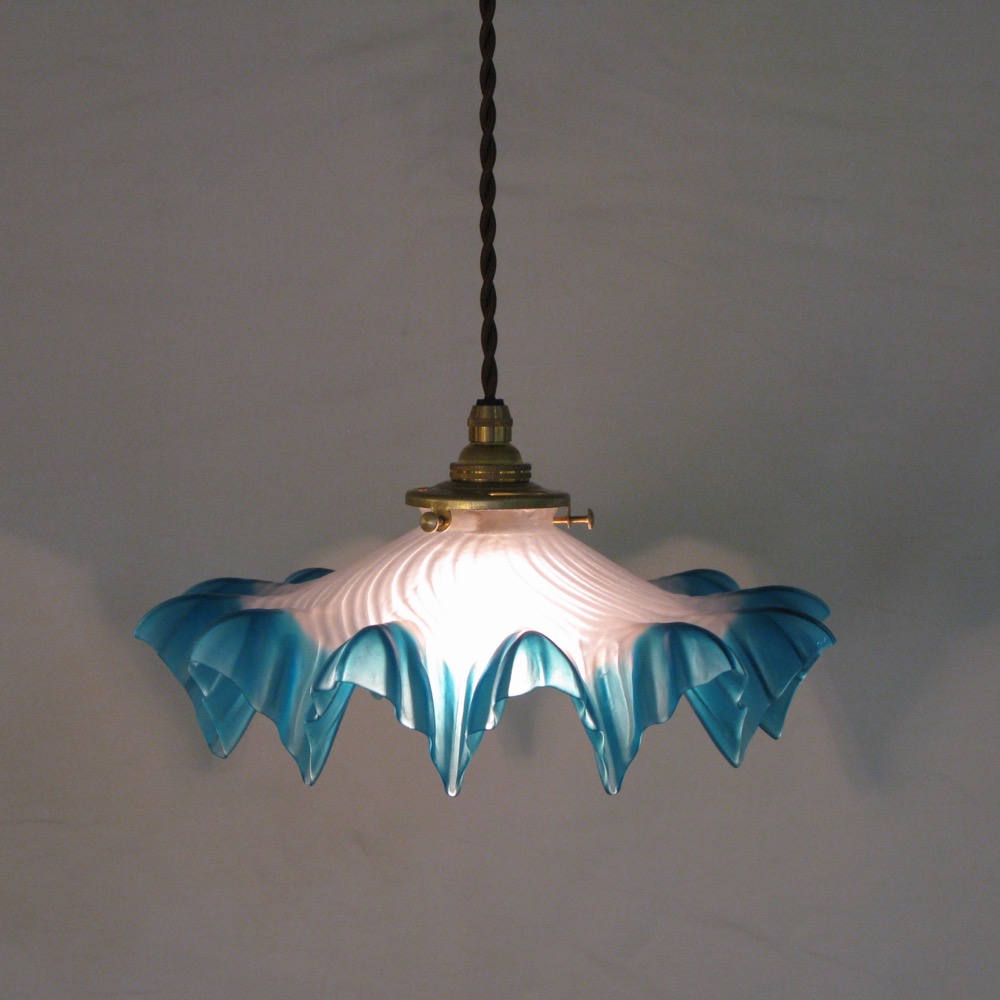 フランス アンティーク フリル ガラス ランプ シェード 真鍮シェード