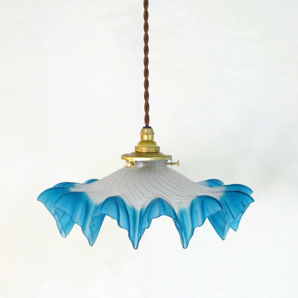 フランス アンティーク フリルガラスシェード ペンダントランプ | キヤ