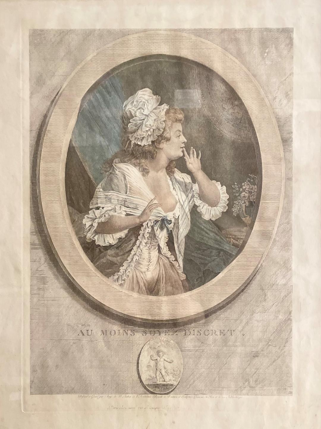 フランスアンティーク 19世紀 銅版画 貴婦人のグラヴュール 手彩色