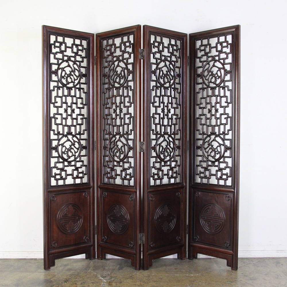 中国 ヴィンテージ 唐木 透かし彫り パーテーション | キヤアンティークス