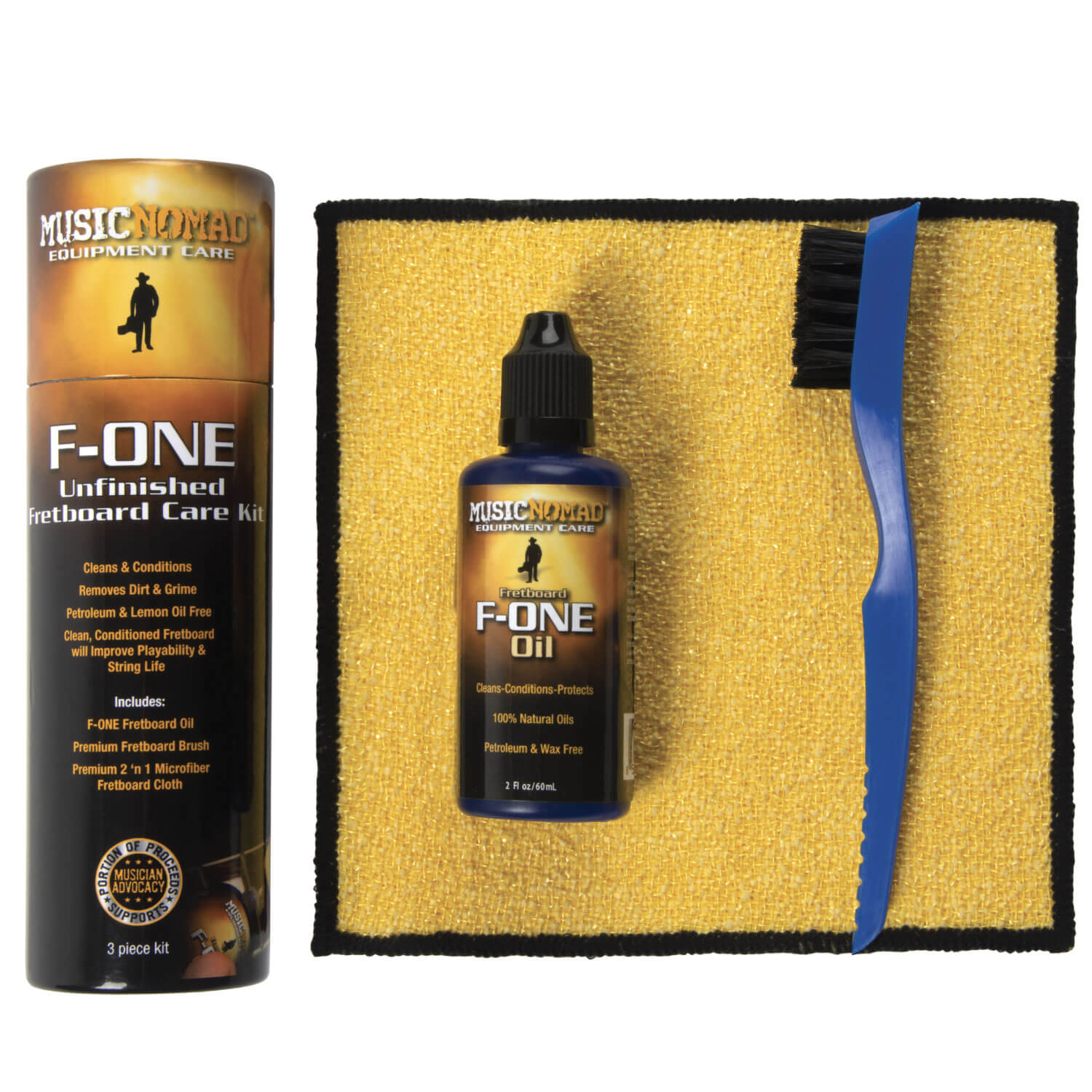 MN125 -F-ONE Unfinished Fretboard Care Kit - Oil, Cloth, Brush