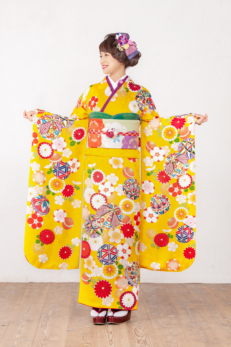 MK-1006】カナリヤ色 手毬花柄文様 | 日本最大級の着物・振袖