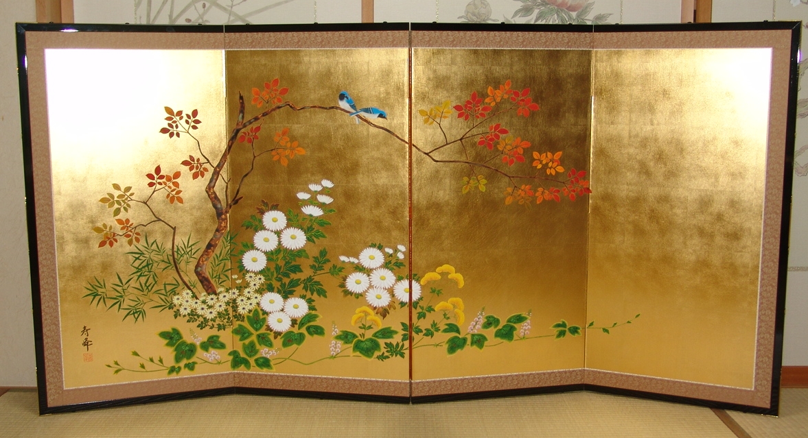 金屏風 日本画金屏風の製造/通信販売(通販) 御子柴屏風店