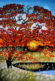 藤城清治：レフグラフファイン版画 紅葉と猫のシンフォニー（受注生産