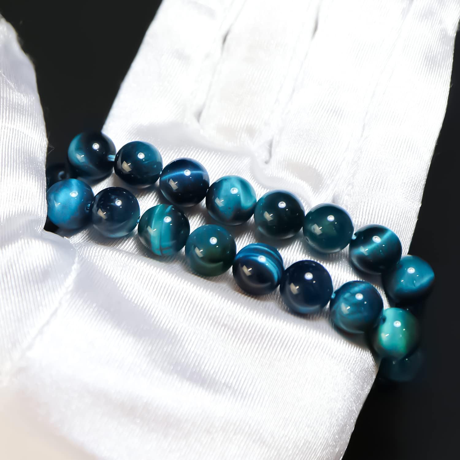 天然石】マリンブルータイガーアイ ブレスレット用 ビーズ 一連 10mm
