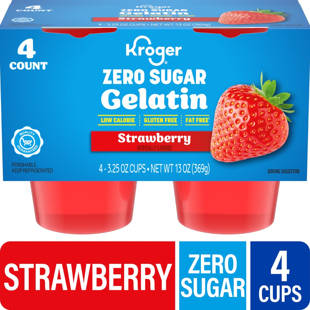 Kroger® Zero Sugar Strawberry Gelatin Snack Multipack, 4 ct / 3.25