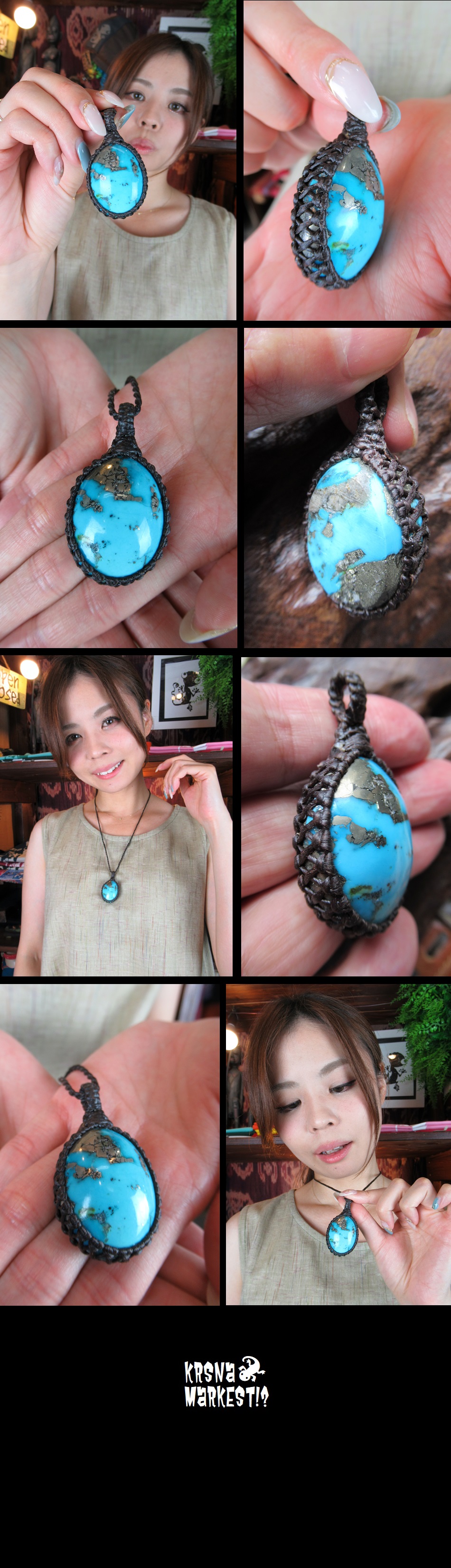 301 「butterfly」　マクラメチョーカー　ターコイズ ターコイズ25.5g<br>マクラメ編みネックレス