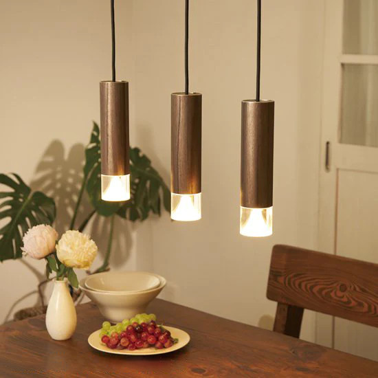 木目調アクリルカバー付円筒ペンダントライト MPN06」φ55×H228mm 各4色