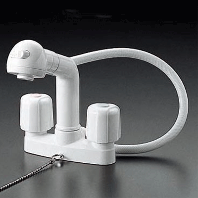 2ハンドル洗髪シャワー（ゴム栓付）：KF64｜洗面用水栓：台付洗髪2