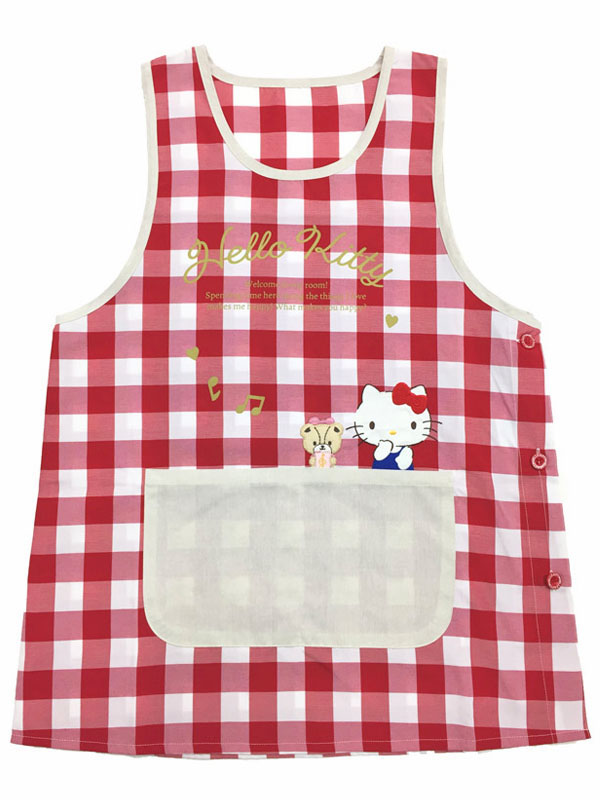 エプロン キティ ギンガム脇釦 赤 M／L|【堀商店】景品・販促品