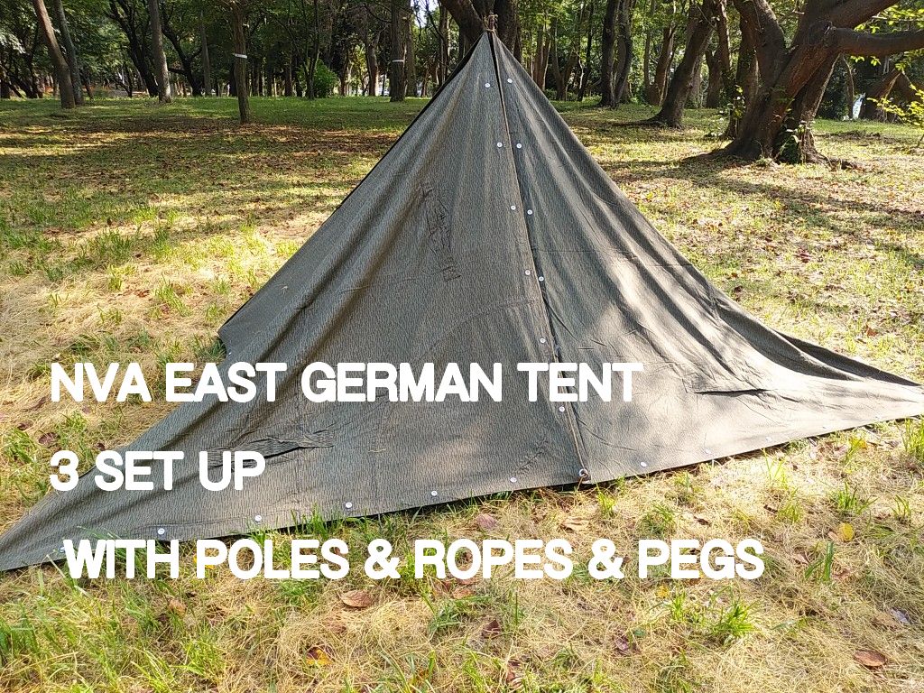 NVA 東ドイツ レインドロップ テントシート 3枚セットポール、ペグ