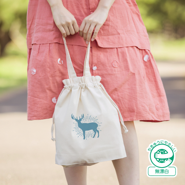 オリジナル 厚手コットンガゼット巾着トートバッグ(M) ナチュラル【最