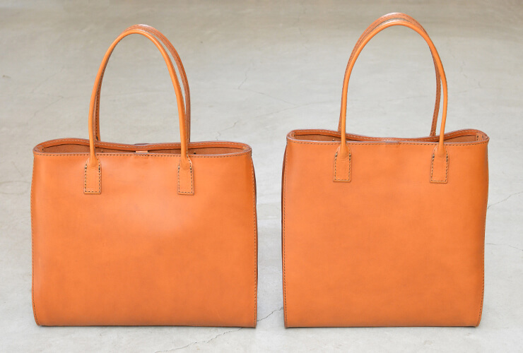 しずくのマチが目を引くスリムでカッチリとしたトートバッグ / 革鞄の