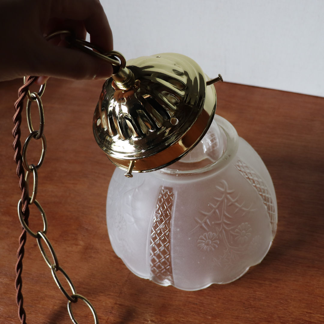 ヴィンテージ花柄フロストガラスシェードペンダントライト